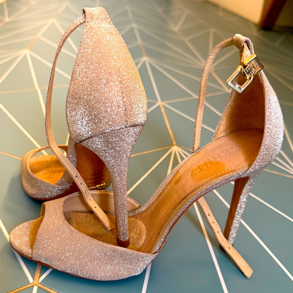 Schutz Metallic Stilettos Sz 6.5 - Metallic Taupe